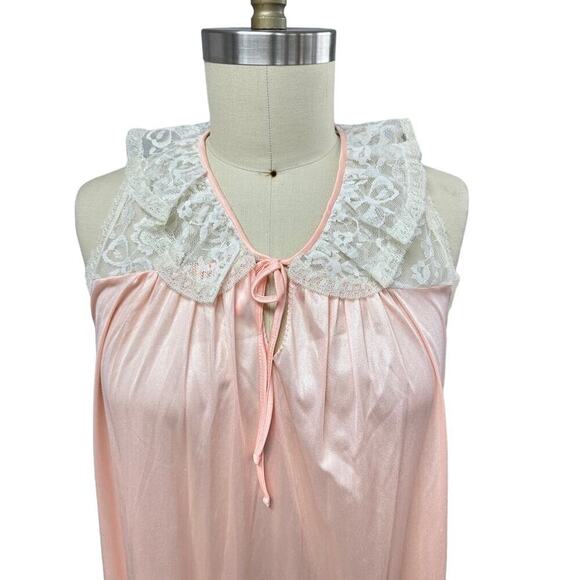VTG Odette Barsa Slinky Nylon Peach Nightgown Lace Trim/Collar NWOT - Picture 2 of 7